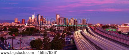 Los Angeles, Ca - June 15 2022:  Sunset Over Los Angeles With The I-10 Freeway In The Foreground