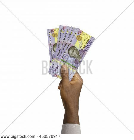 Black Hand Holding 3d Rendered 5000 Angolan Kwanza Notes
