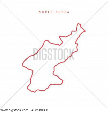 North Korea Editable Outline Map. Juche Red Border. Country Name. Adjust Line Weight. Change To Any 