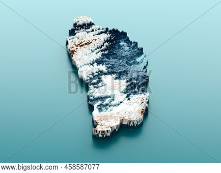 Topographic Dominica Map Hypsometric Elevation Tint Spectral Shaded Relief Map 3d Illustration
