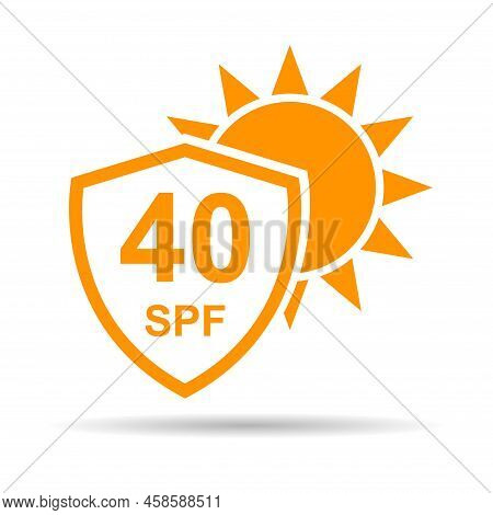 Sun Protection Factor 40 Icon Shadow, Uv Radiation Block Symbol, Sun Protect Skin Vector Illustratio