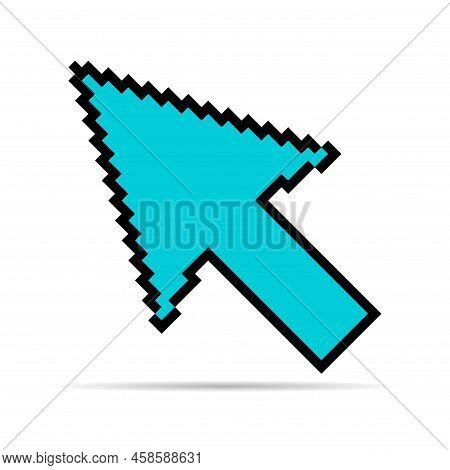 Arrow Pixel Icon Shadow, Web Cursor Click Mouse Symbol, Computer Pointer Vector Illustration .