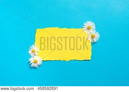 Ripper Piece Of Paper With Important Messages With Flowers On Both Sides. Teared Worksheet With Crut