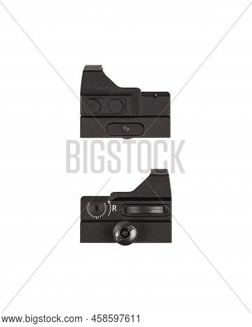 Modern Optical Collimator Sight. Aiming Device For Shooting At Short Distances. Isolate On A White B