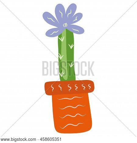 Green Cactu In Terracotta Pot Vector Illustration