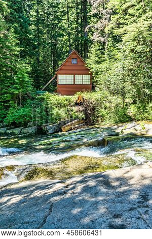 A View Of An Aframe Home At Denny Creek In Washington State.