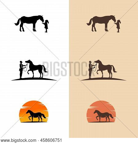 Horsemen Logo Template. Horses And People Vector Design. Animal Illustration