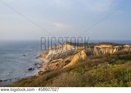 The Famous Gay Head Cliffs In Aquinnah Massachusetts As The Sun Sets On Martha's Vineyard.