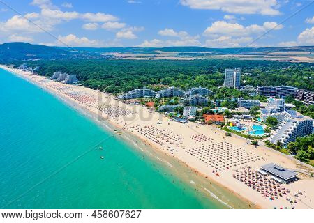 Albena, Bulgaria. Aerial View Of Albena Beach Resort In The Summer.
