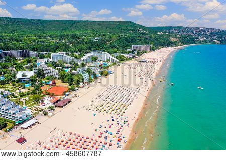 Albena, Bulgaria. Aerial View Of Albena Beach Resort In The Summer.