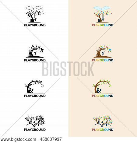 Playground Vector Logo Illustration. Playgroup, Preschool, Kindergarten Logo Template