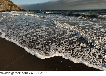 Wave Appear To Have A Feeling Of Lace To Them On The Pacific Ocen Shore, Stinson Beach, Marin County