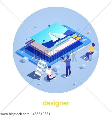 It Professions Isometric Round Concept With Designer Symbols Vector Illustration