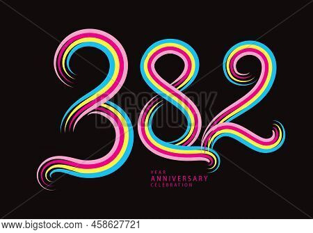 382 Number Design Vector, Graphic T Shirt, 382 Years Anniversary Celebration Logotype Colorful Line,