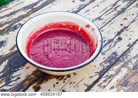 Making A Raspberry Jam. Boil Raspberry In The Pan. Texture Fruit, Raspberry Jelly. Do It Yourself Pr