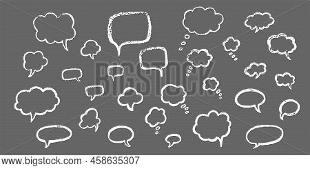 Speech Bubble Hand Draw Doodle Set. Vector Stock Illustration Isolated On Black Chalkboard Backgroun