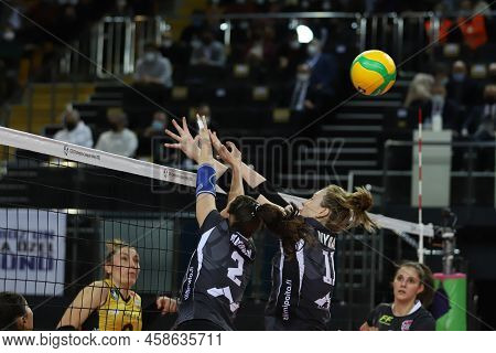 Istanbul, Turkey - January 20, 2022: Jessica Kosonen And Kaisa Nyman In Action During Vakifbank Vs L