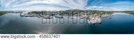 Aerial View Of Killybegs With Huge Cruise Ship In County Donegal - Ireland - All Brands And Logos Re