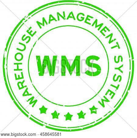 Grunge Green Wms Warehouse Management System Word Round Rubber Seal Stamp On White Background