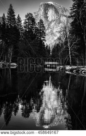 Possibly Yosemite\'s Most Familiar Rock Formation. The Half Dome Granite Crest Rises More Than 4,737