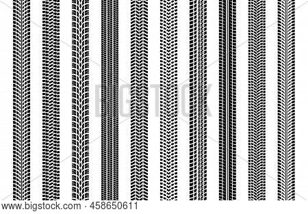 Black Tire Tracks Wheel Car Or Transport Set On Road Texture Pattern For Automobile. Tire Marks, Tir