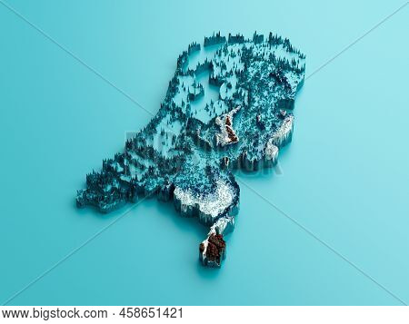 Topographic Netherlands Map Hypsometric Elevation Tint Spectral Shaded Relief Map 3d Illustration