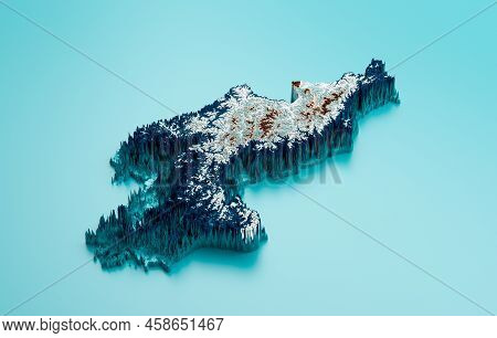 Topographic North Korea Map Hypsometric Elevation Tint Spectral Shaded Relief Map 3d Illustration