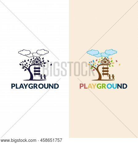 Playground Vector Logo Illustration. Playgroup, Preschool, Kindergarten Logo Template
