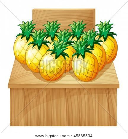 Illustration av en ananas fruitstand med en tom kartong på vit bakgrund
