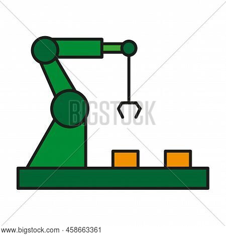 Robot Arm Cyborg. Mechanical Machine. Construction Heavy Machinery. Industry Production. Vector Illu