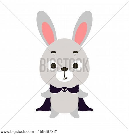 Cute Little Halloween Rabbit In A Wizard Costume. Cartoon Animal Character For Kids T-shirts, Nurser