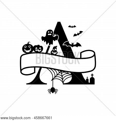 Cute Halloween Letter A Split Monogram. Cartoon Ghost, Pumpkin, Bat For Kids T-shirt, Nursery Decora