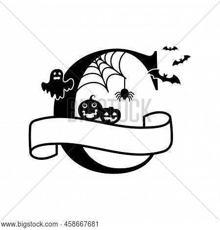 Cute Halloween Letter C Split Monogram. Cartoon Ghost, Pumpkin, Bat For Kids T-shirt, Nursery Decora