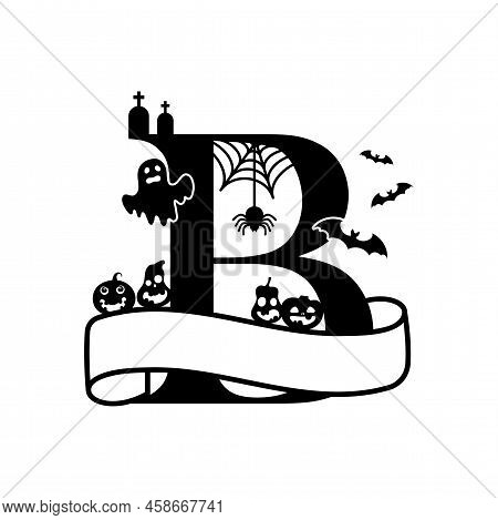 Cute Halloween Letter B Split Monogram. Cartoon Ghost, Pumpkin, Bat For Kids T-shirt, Nursery Decora