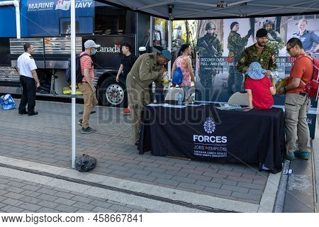 Vancouver, Canada - July 1,2022: A View Of Pop Up Canadian Armed Forces Station For Recruiting New M