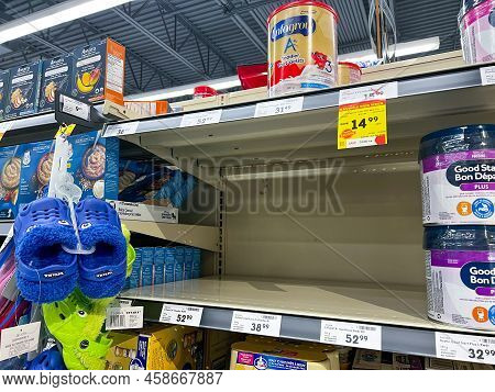 Vancouver,canada - May 19, 2022: Empty Shelves With Baby Formula Inside Of Local Safeway Store Due T