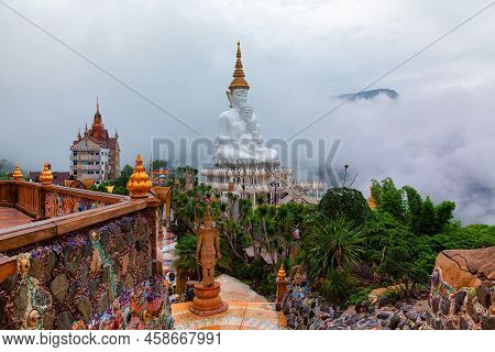 Phetchabun,thailand-june 27,2018:five Buddhas And The Colorful Of Mosaic Mixed Decoration At Wat Phr