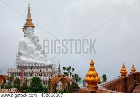 Phetchabun,thailand-june 27,2018:five Buddhas And The Colorful Of Mosaic Mixed Decoration At Wat Phr
