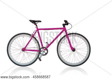 Side View Pink And Black Bicycle On White Background, Object, Fashion, Sport, Relex, Decor, Copy Spa