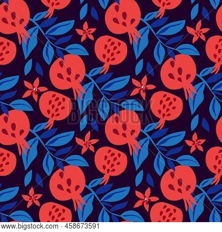 Beautiful  Seamless Pattern  With Pomegranate   Fruit For Trendy Summer Design. Modern  Texture For 