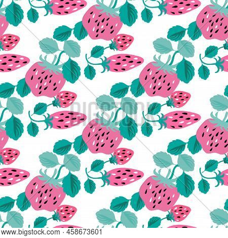 Modern Cute Seamless Pattern With  Pink And Red Strawberry For Summer Design Textile, Paper, Cover, 