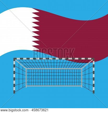 Black And White Football Equipment. Isolated Goal With Net For Playing Football. Front View. Qatar F