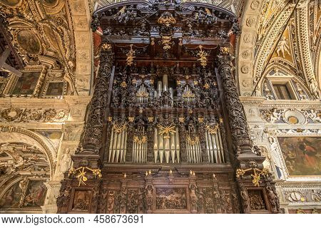 Tirano,italy - June 22,2022 - View At The Organ In The Basilica Of Madonna Di Tirano. Tirano Is A To