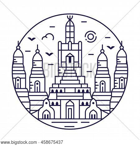 Wat Arun Temple Of Dawn Bangkok Line Circle Icon