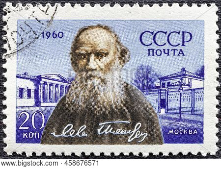 Ussr - Circa 1960: Stamp Printed In Ussr Shows Portrait Of L. N. Tolstoi - Russian Writer And His Mo