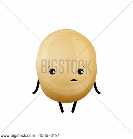 Vector Funny Cartoon Cute Tiny Brown Smiling Potato Character Isolated On White Background. Funky Po