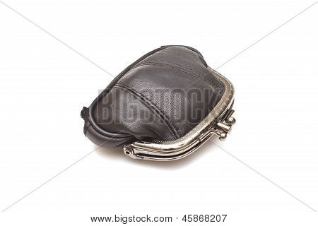 Borsa in pelle nera su sfondo bianco