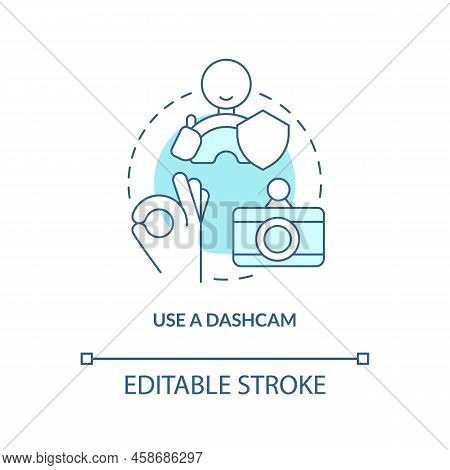 Use Dashcam Turquoise Concept Icon. Driving Safety For Commercial Drivers Abstract Idea Thin Line Il