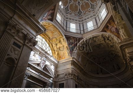 Genoa, Italy - June, 2022: Interior Decoration Of San Pietro In Banchi Church. Interior Of Catholic 