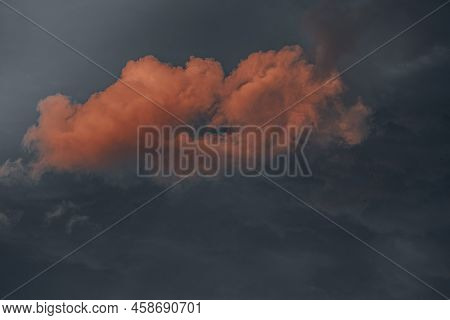 Beautiful Evening Sky With Multi-colored Bright Clouds. Rain Clouds At Sunset
